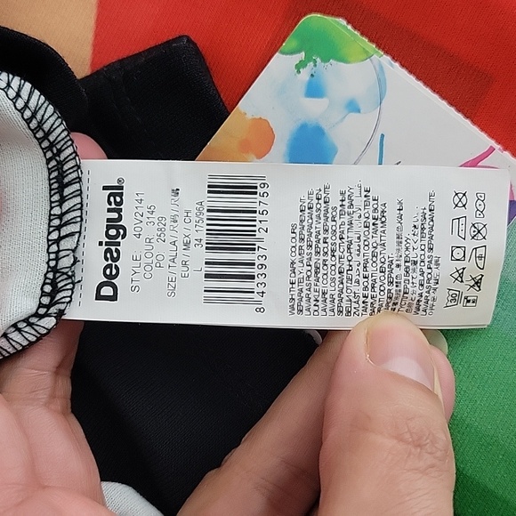 New Desigual Geometric Pixel Knit Sheer Mesh Sleeveless Knee Length Shift Dress - Picture 11 of 12